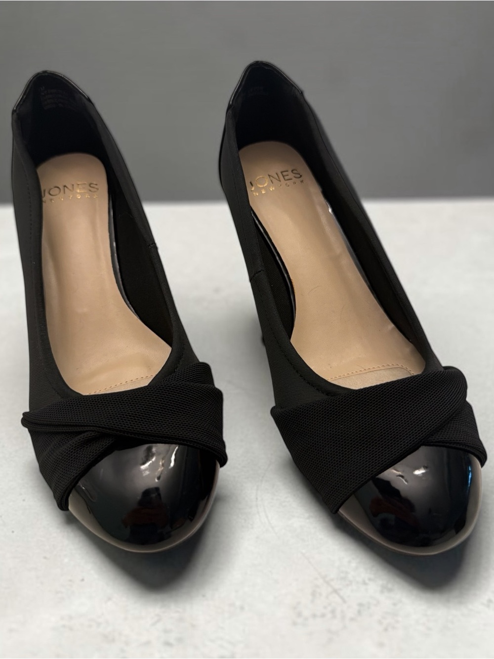 Jones New York Black Wedge Flats with Patent Cap Toe